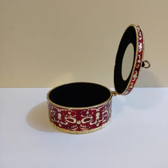 Vintage Red Gold Oval Jewelry Trinket Box With Shoe On Top Rococo Style …